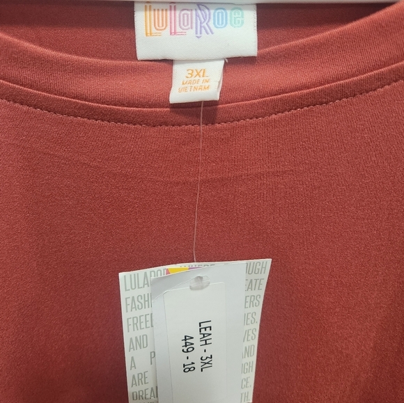 NWT LuLaRoe Leah Drop Shoulder Cuff Tunic Coral Pink Orange Plus Size 3X Spring - Picture 5 of 6